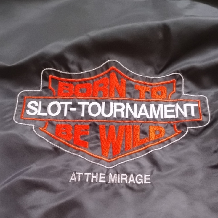Men's Black Vintage Large Satin Mirage Born To Be Wild Slots Tournament Jacket